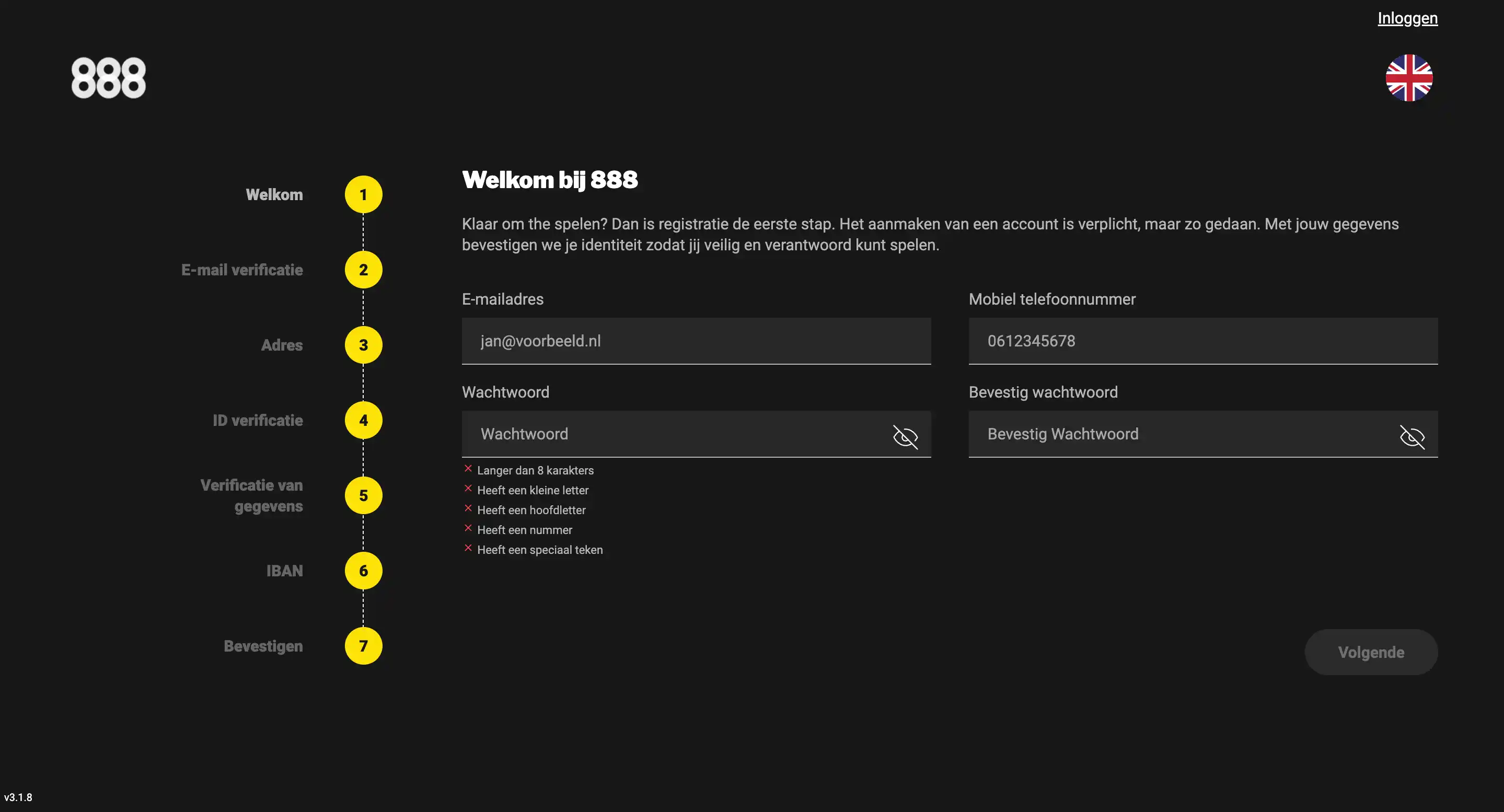 Registreren bij 888 Casino Nederland