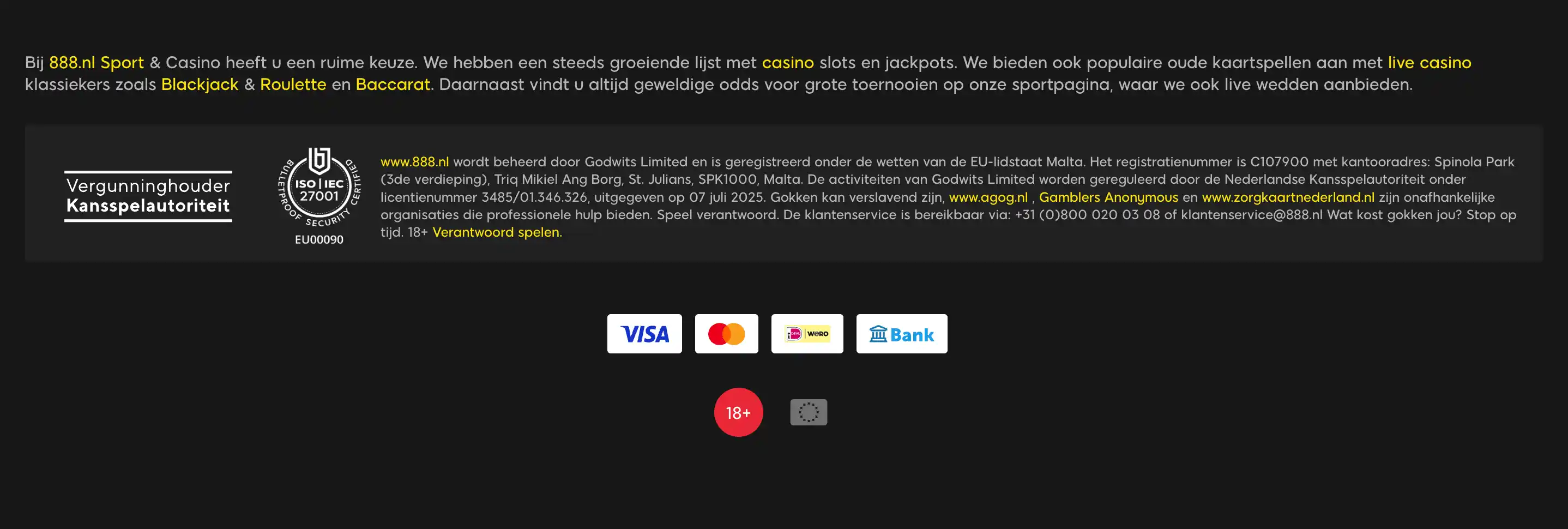 888 Casino vergunning Kansspelautoriteit Nederland